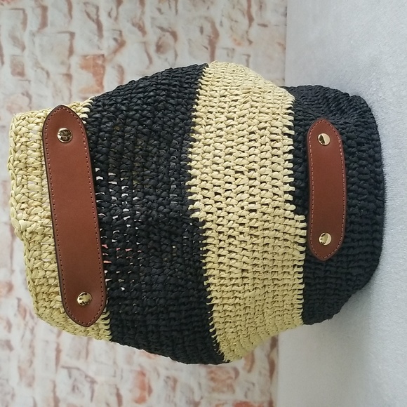 New Ralph Lauren Striped Straw Daphney Tote Bag - Picture 5 of 14
